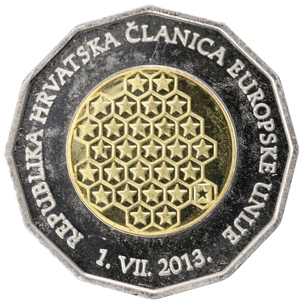 Image of 25 kuna coin - Republic of Croatia – A Member of the European Union | Croatia 2013.  The Copper–Nickel (CuNi) coin is of BU quality.