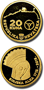 Image of 20 kuna coin - 300th anniversary of the Alka Tournament of Sinj (Sinjska alka) | Croatia 2015.  The Gold coin is of Proof quality.