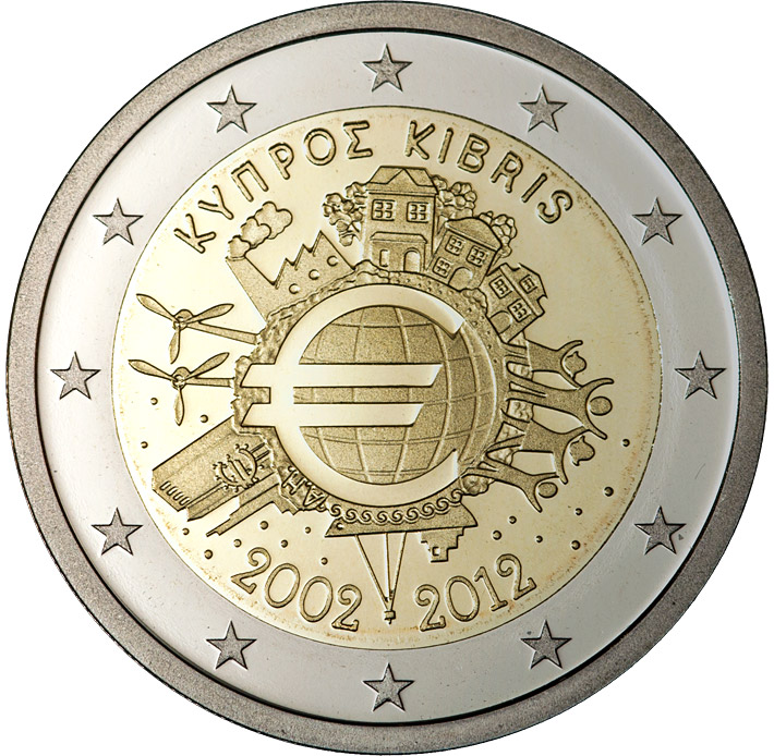 Image of 2 euro coin - Ten years of Euro  | Cyprus 2012