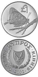 1 pound coin Cyprus wildlife: Cyprus butterfly (apharitis acamas cypriaca) | Cyprus 2002
