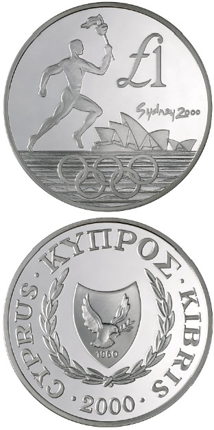 Image of 1 pound coin - Sydney Olympic Games | Cyprus 2000.  The Silver coin is of Proof quality.