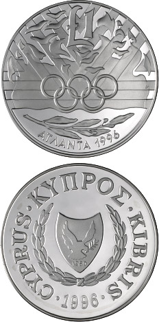Image of 1 pound coin - Atlanta Olympic Games | Cyprus 1996.  The Silver coin is of Proof quality.