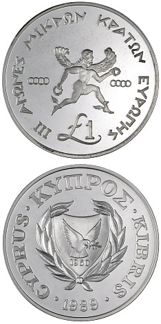 Image of 1 pound coin - III Games of the Small States of Europe | Cyprus 1989.  The Silver coin is of Proof quality.