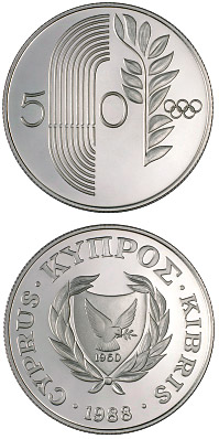 Image of 50 cents coin - Seoul Olympic Games | Cyprus 1988.  The Silver coin is of Proof quality.