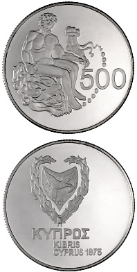 Image of 500 mils  coin - Collector coin | Cyprus 1975.  The Silver coin is of Proof quality.
