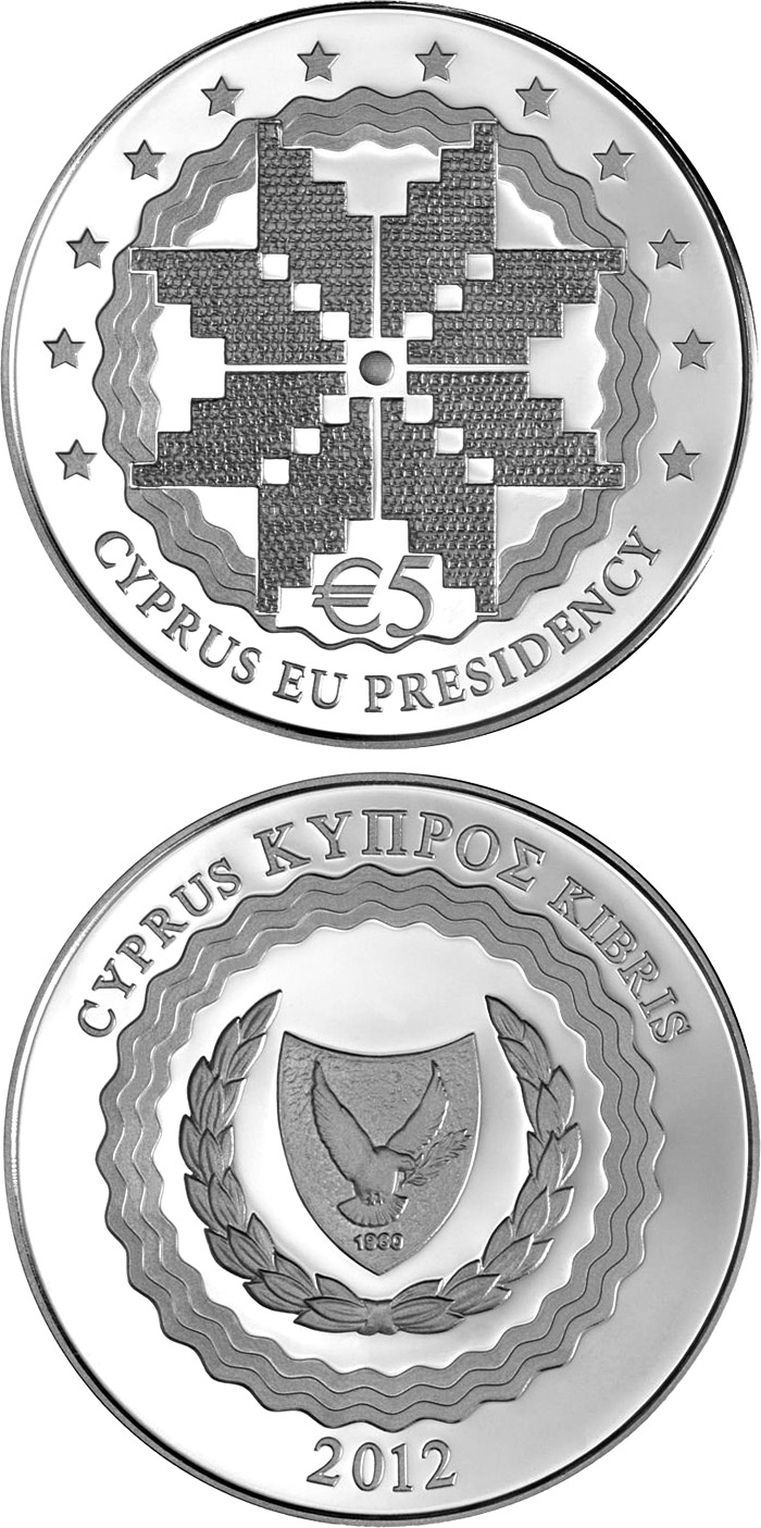 Image of 5 euro coin - Cyprus Presidency of the Council of the EU | Cyprus 2012.  The Silver coin is of Proof quality.