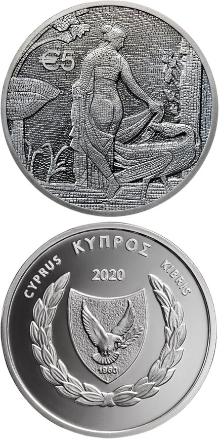 Image of 5 euro coin - Leda and the Swan | Cyprus 2020.  The Silver coin is of Proof quality.