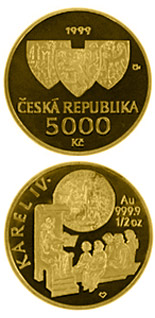 5000 koruna coin The founding of Charles University in 1348  | Czech Republic 1999