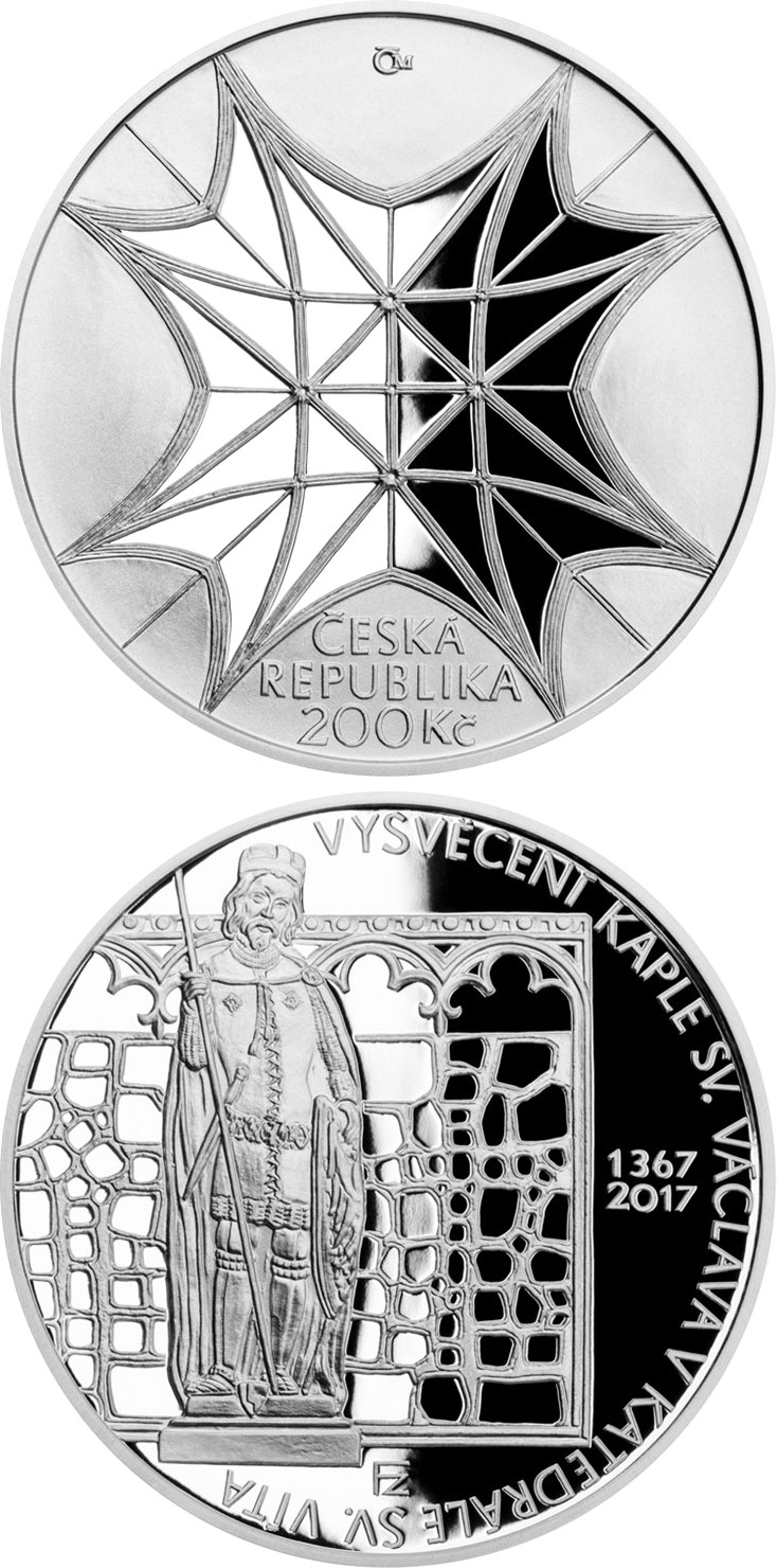Image of 200 koruna coin - Consecration of Saint Wenceslas Chapel in Saint Vitus Cathedral | Czech Republic 2017.  The Silver coin is of Proof, BU quality.