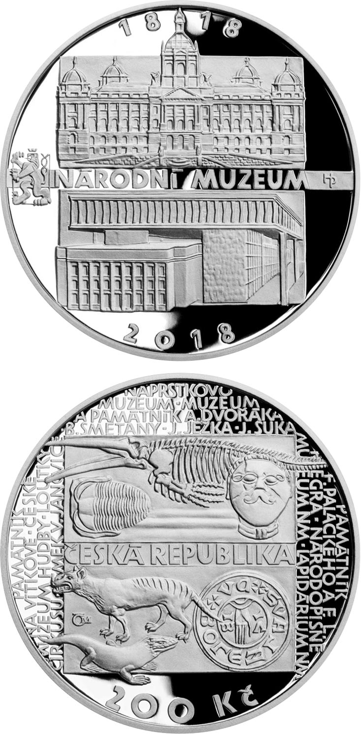 Image of 200 koruna coin - Foundation of National Museum  | Czech Republic 2018.  The Silver coin is of Proof, BU quality.