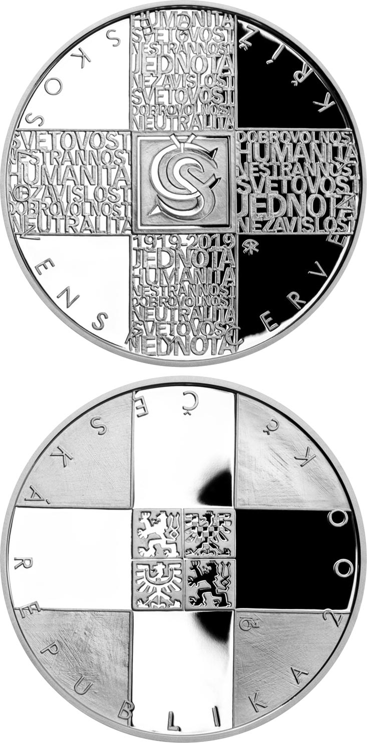 Image of 200 koruna coin - Foundation of Czechoslovak Red Cross | Czech Republic 2019.  The Silver coin is of Proof, BU quality.