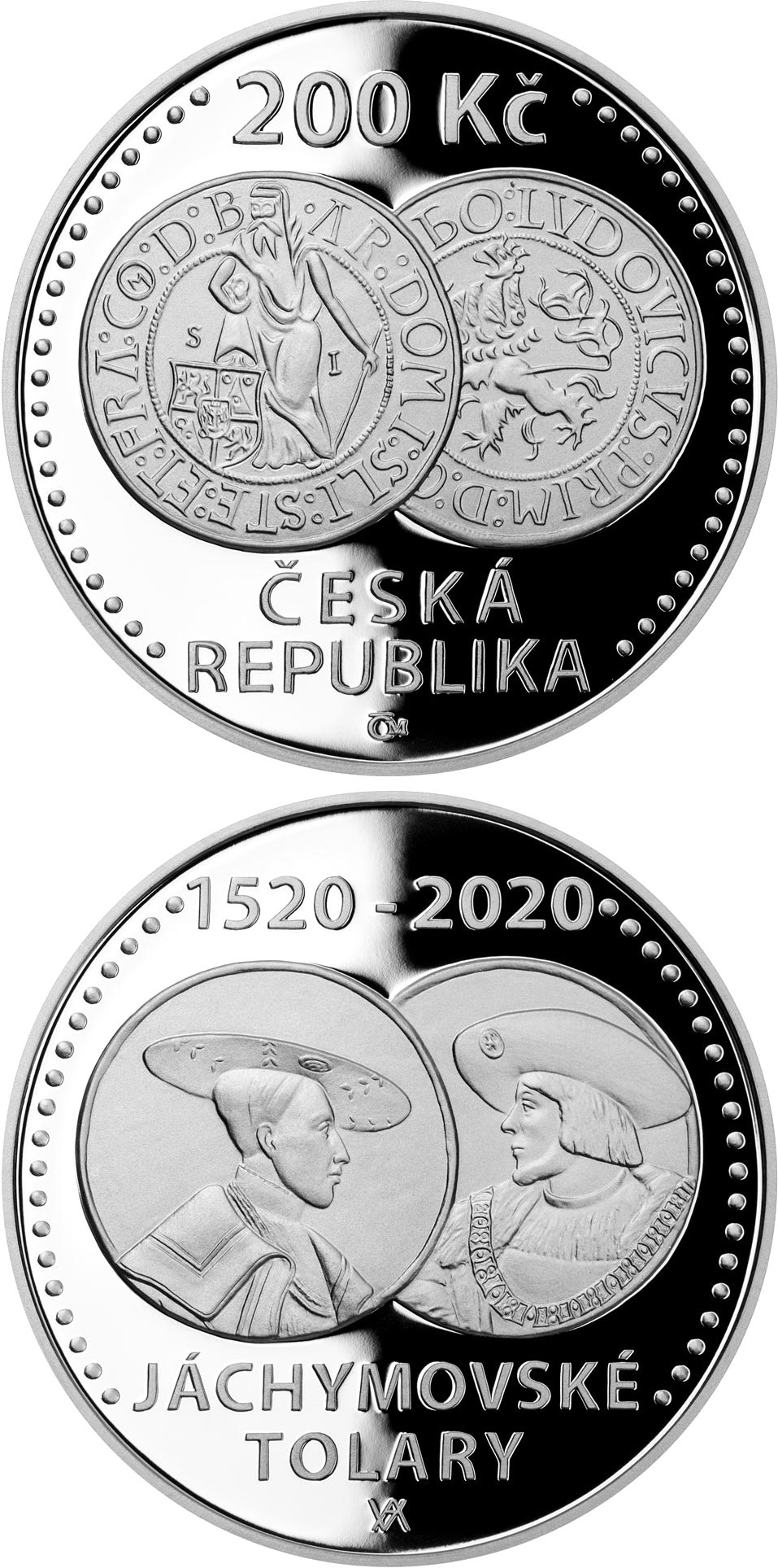 Image of 200 koruna coin - Start of minting of Jáchymov thaler  | Czech Republic 2020.  The Silver coin is of Proof, BU quality.