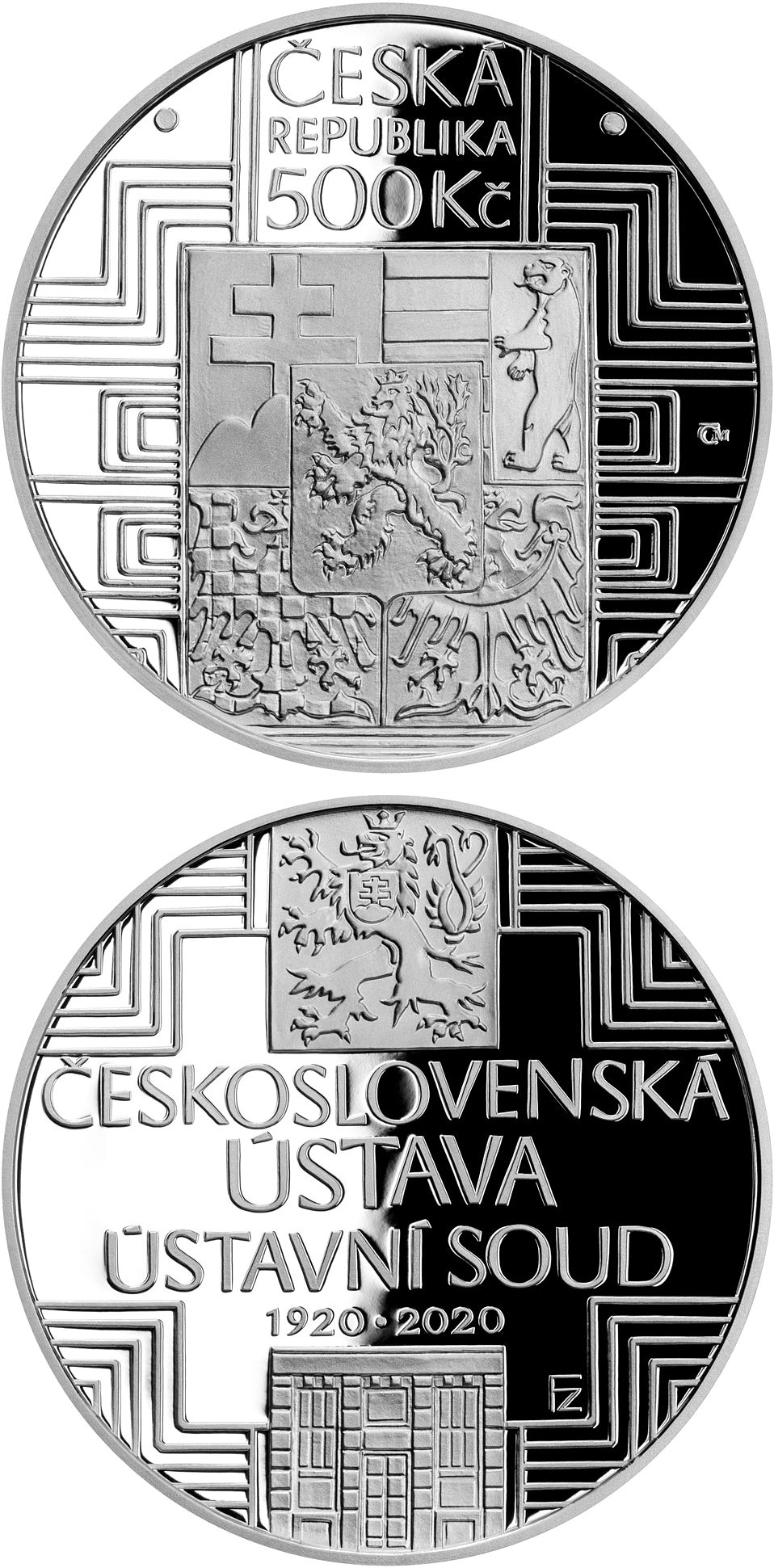 Image of 500 koruna coin - Adoption of Czechoslovak Constitution | Czech Republic 2020.  The Silver coin is of Proof, BU quality.