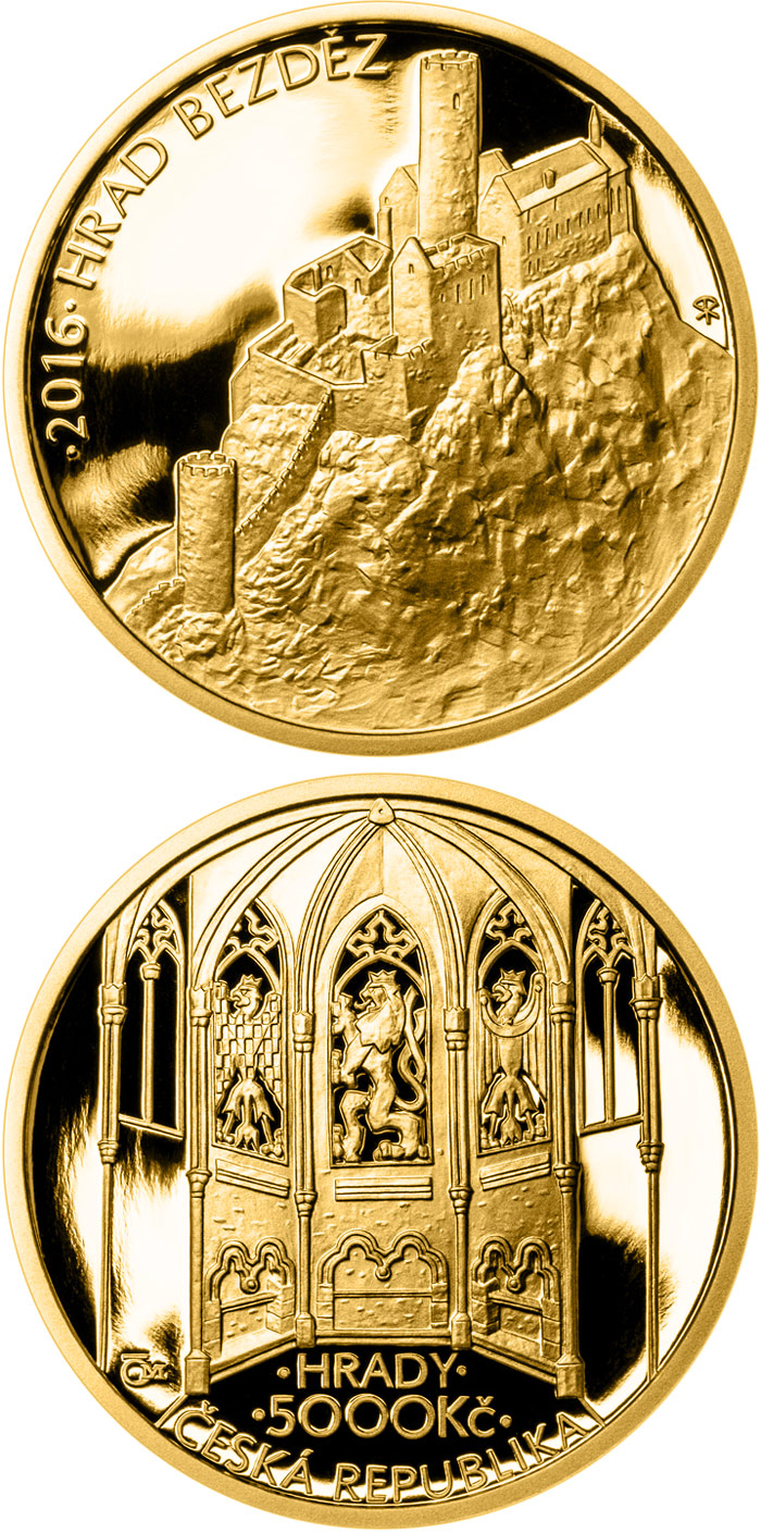 Image of 5000 koruna coin - Bezděz | Czech Republic 2016.  The Gold coin is of Proof, BU quality.