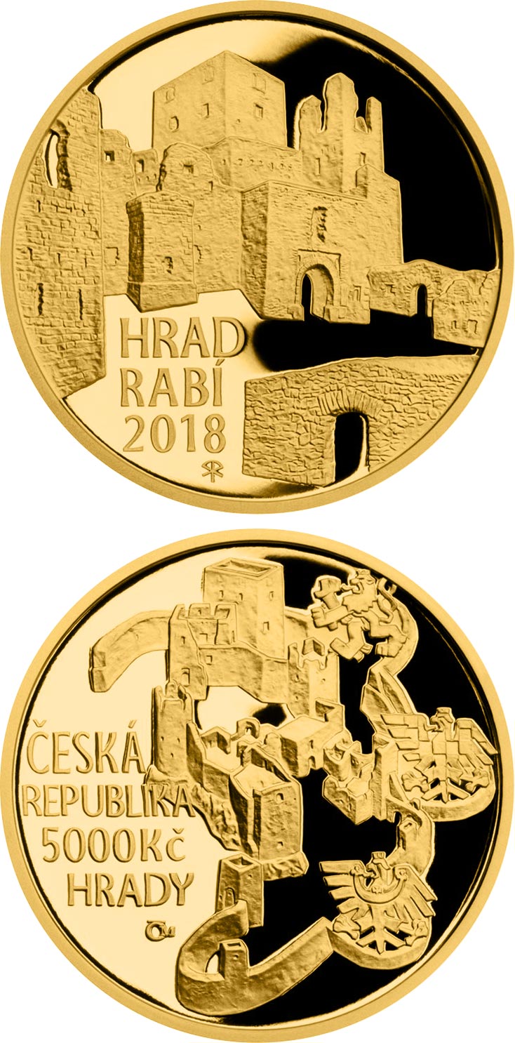 Image of 5000 koruna coin - Rabí | Czech Republic 2018.  The Gold coin is of Proof, BU quality.