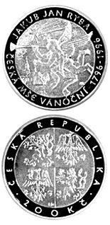 Image of 200 koruna coin - 200th anniversary of Czech Christmas Mass by composer  Jakub Jan Ryba | Czech Republic 1996.  The Silver coin is of Proof, BU quality.