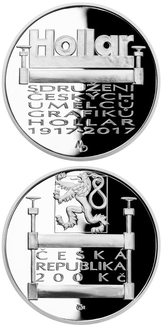 Image of 200 koruna coin - Foundation of Hollar, the Association of Czech Graphic Artists  | Czech Republic 2017.  The Silver coin is of Proof, BU quality.