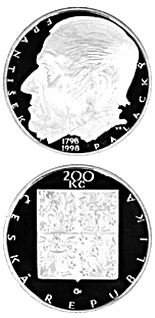Image of 200 koruna coin - 200th anniversary of the birth of František Palacký | Czech Republic 1998.  The Silver coin is of Proof, BU quality.
