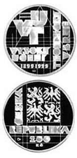 Image of 200 koruna coin - 100th anniversary of the foundation of the Brno University of Technology | Czech Republic 1999.  The Silver coin is of Proof, BU quality.