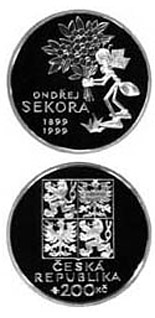 Image of 200 koruna coin - 100th anniversary of the birth of Ondřej Sekora | Czech Republic 1999.  The Silver coin is of Proof, BU quality.