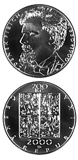 Image of 200 koruna coin - 150th anniversary of the birth and 100th anniversary of the death of the composer Zdeněk Fibich | Czech Republic 2000.  The Silver coin is of Proof, BU quality.