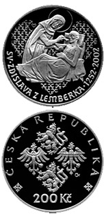 Image of 200 koruna coin - 750th anniversary of the death of st. Zdislava of Lemberk | Czech Republic 2002.  The Silver coin is of Proof, BU quality.
