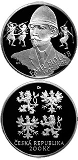 Image of 200 koruna coin - 100th anniversary of the death of traveller Emil Holub | Czech Republic 2002.  The Silver coin is of Proof, BU quality.