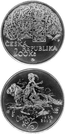 Image of 200 koruna coin - 150th anniversary of the birth of Mikolas Ales, the Czech painter | Czech Republic 2002.  The Silver coin is of Proof, BU quality.