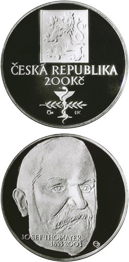 Image of 200 koruna coin - 150th anniversary of the birth of Josef Thomayer | Czech Republic 2003.  The Silver coin is of Proof, BU quality.