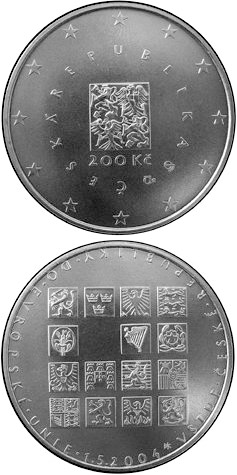Image of 200 koruna coin - The accession of the Czech Republic to the EU | Czech Republic 2004.  The Silver coin is of Proof, BU quality.