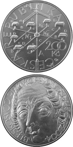 Image of 200 koruna coin - 250th anniversary of contructing of  the lightning conductor by Prokop Diviš | Czech Republic 2004.  The Silver coin is of Proof, BU quality.