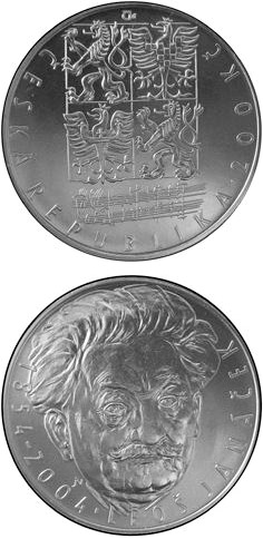 Image of 200 koruna coin - 150th anniversary of the birth of Leoš Janáček | Czech Republic 2004.  The Silver coin is of Proof, BU quality.
