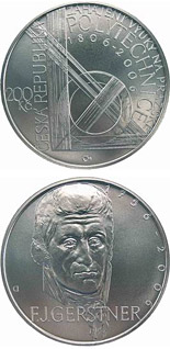 200 koruna coin 250th anniversary of the birth of physicist and engineer František Josef Gerstner200th anniversary of the teaching starts at the Prague Polytechnic University | Czech Republic 2006