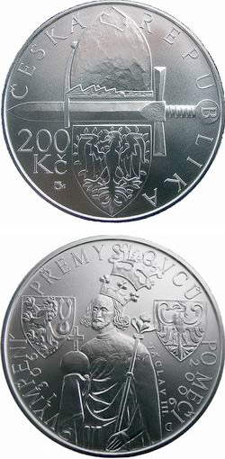 Image of 200 koruna coin - 700th anniversary of the male line of the Premyslid dynasty ends with the death of Wenceslas III | Czech Republic 2006.  The Silver coin is of Proof, BU quality.