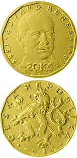 Image of 20 koruna coin - Edvard Beneš | Czech Republic 2018.  The Brass coin is of UNC quality.