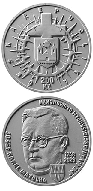 Image of 200 koruna coin - 75th Anniversary of the Appointment of Josef Karel Matocha as archbishop of Olomouc | Czech Republic 2023.  The Silver coin is of Proof, BU quality.