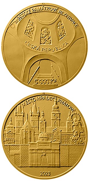 Image of 5000 koruna coin - Hradec Králové | Czech Republic 2023.  The Gold coin is of Proof, BU quality.