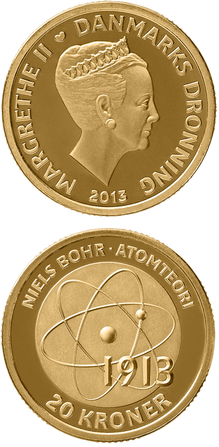 Image of 20 krone coin - Niels Bohr - Atomic model | Denmark 2013