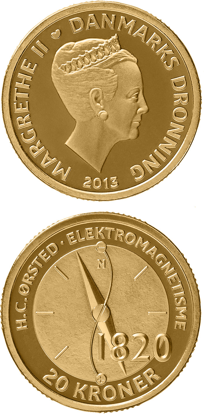 Image of 20 krone coin - H. C. Ørsted - Electromagnetism | Denmark 2013