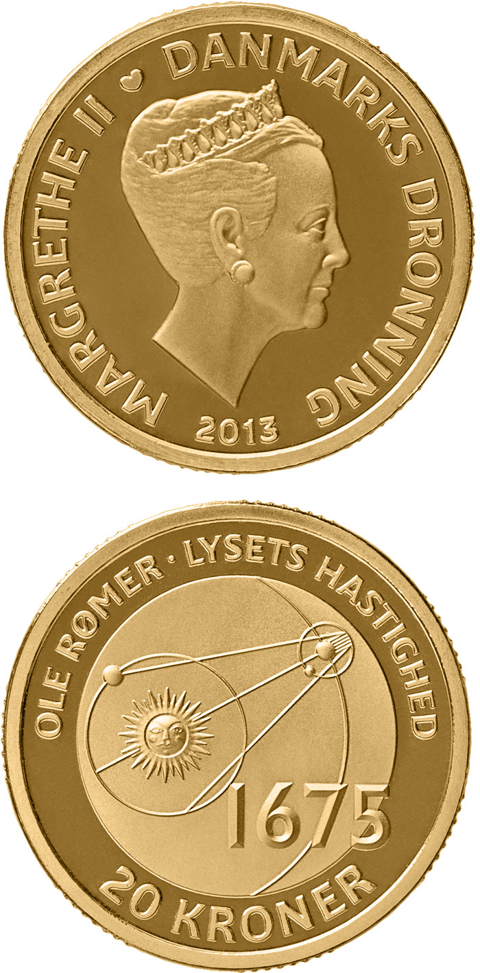 Image of 20 krone coin - Ole Rømer - The speed of light | Denmark 2013