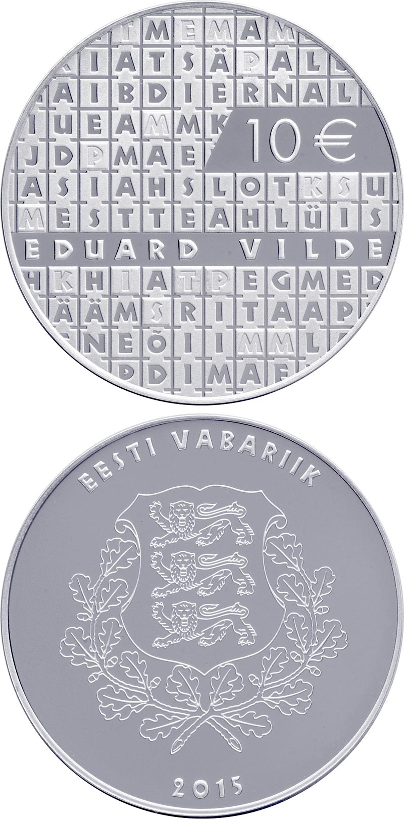 Image of 10 euro coin -  The Work of Eduard Vilde | Estonia 2015.  The Silver coin is of Proof quality.