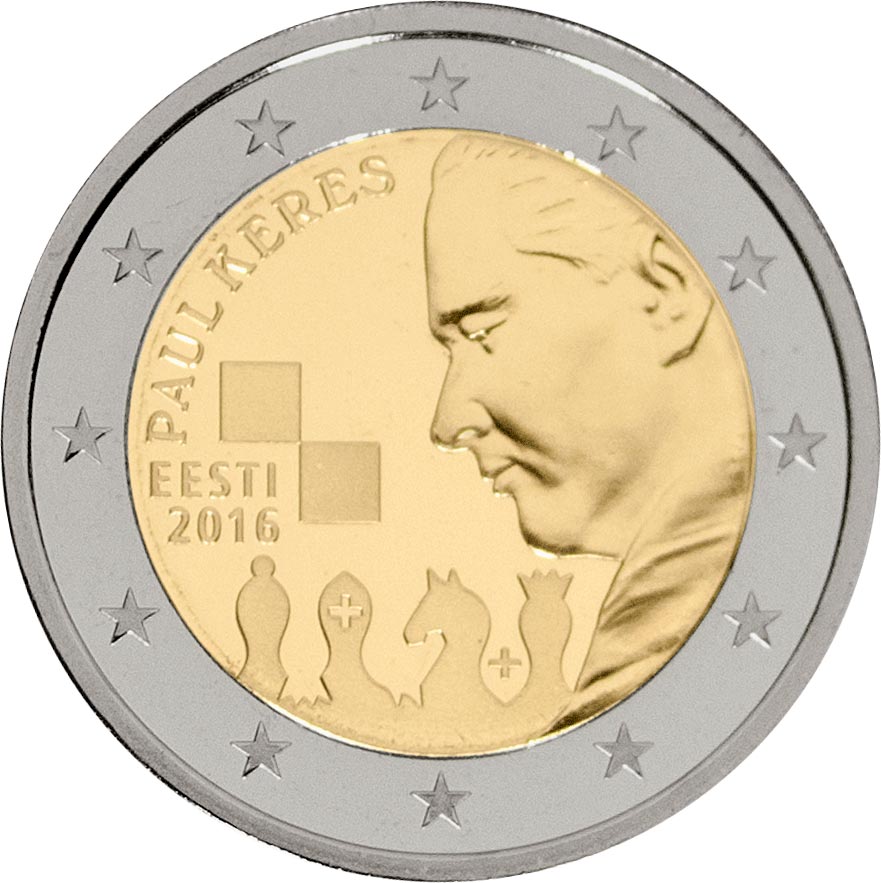 Image of 2 euro coin - 100th Anniversary of the Birth of Paul Keres | Estonia 2016