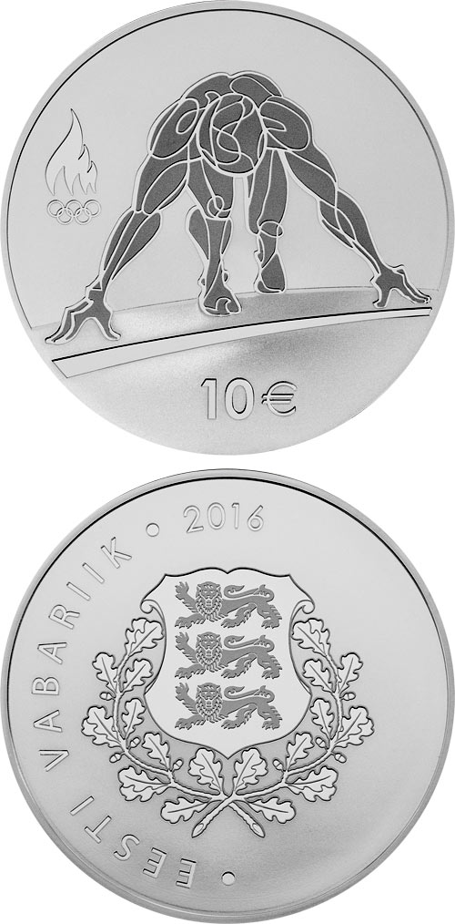 Image of 10 euro coin - XXXI Olympic Summer games | Estonia 2016.  The Silver coin is of Proof quality.