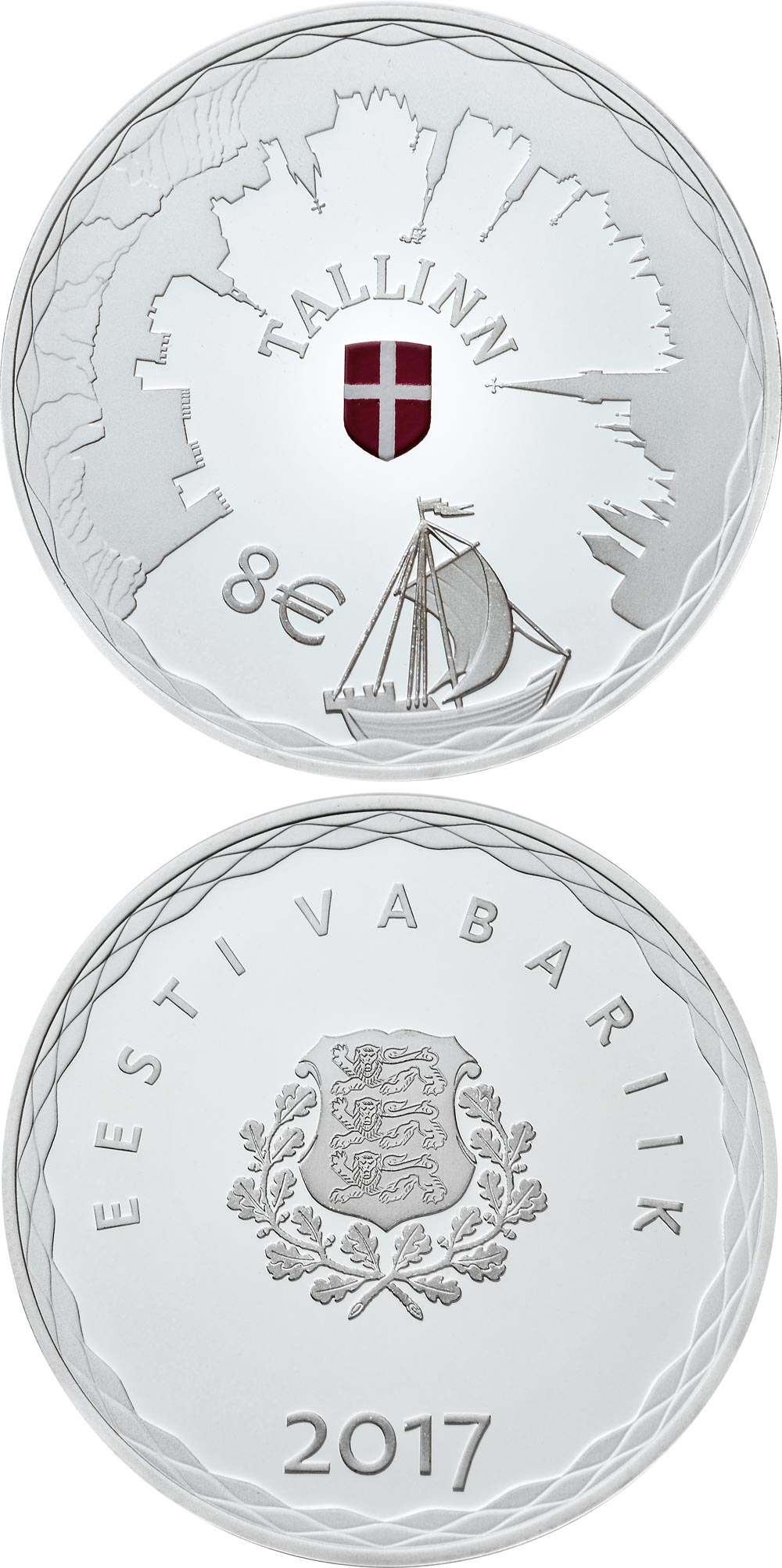 Image of 8 euro coin - Hanseatic Tallinn | Estonia 2017.  The Silver coin is of Proof quality.