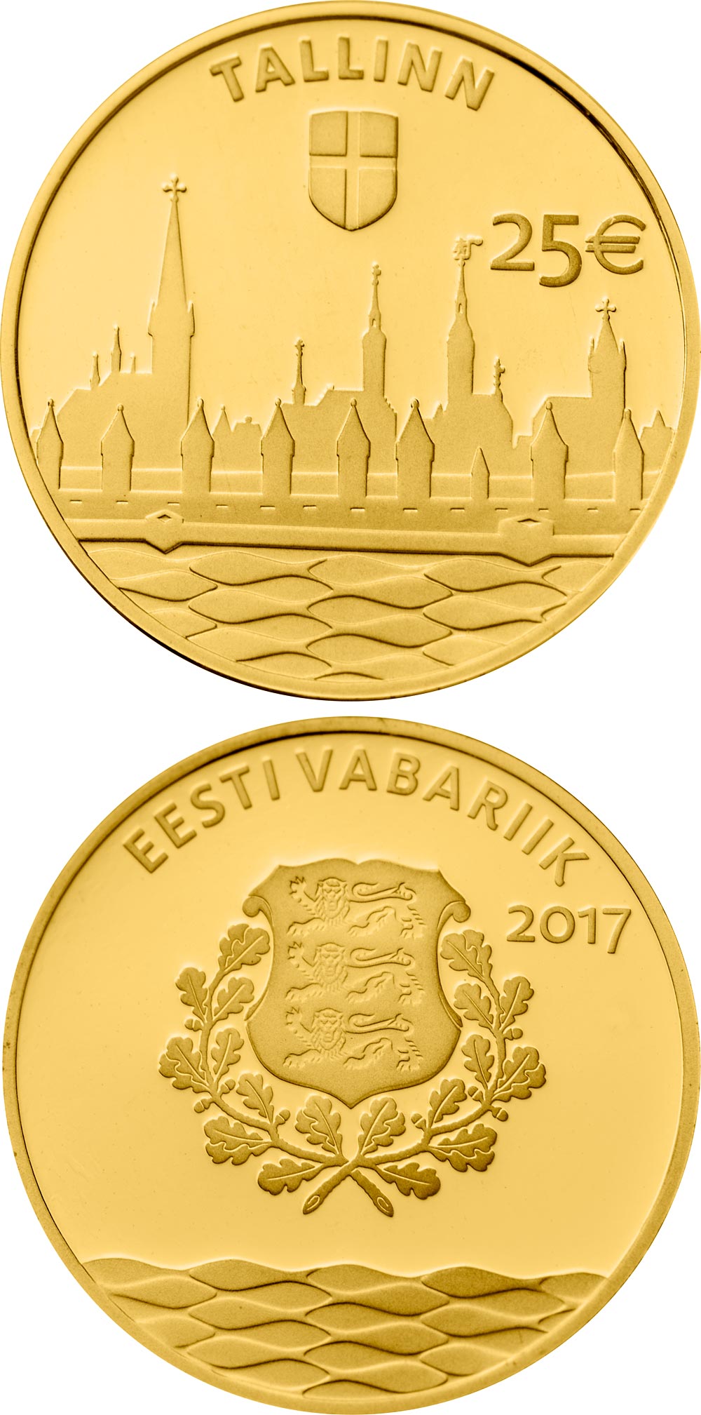 Image of 25 euro coin - Hanseatic Tallinn | Estonia 2017.  The Gold coin is of Proof quality.