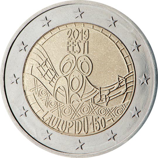 Image of 2 euro coin - 150th anniversary of the first song festival | Estonia 2019