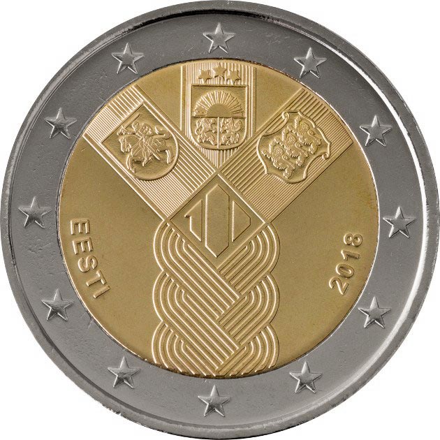 Image of 2 euro coin - 100th Anniversary of the Baltic States | Estonia 2018
