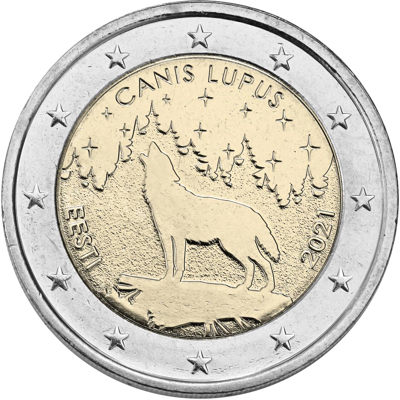 Image of 2 euro coin - The Wolf - Estonian National Animal  | Estonia 2021
