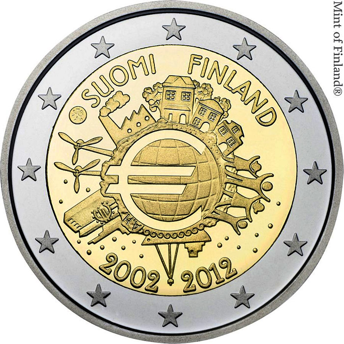 Image of 2 euro coin - Ten years of Euro  | Finland 2012