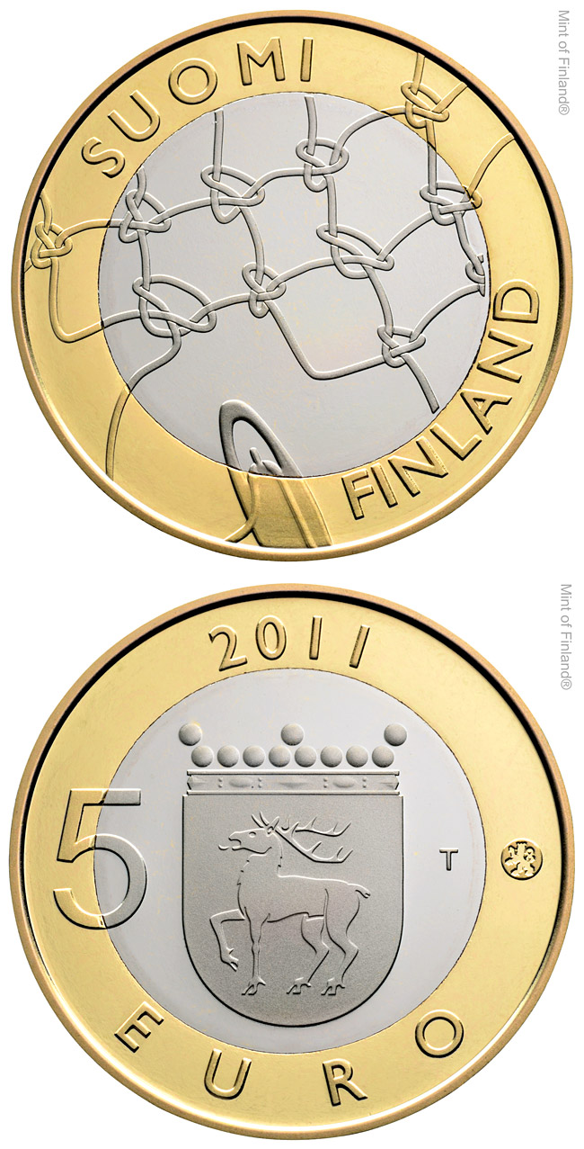 Image of 5 euro coin - Åland Provincial Coin | Finland 2011.  The Bimetal: CuNi, nordic gold coin is of Proof, BU quality.